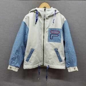 K837 FILA フィラ スノー ウェア 中綿 ジャケット S ホワイト ブルー ギンガム チェック 切替 スキー スノーボード ウインター スポーツ