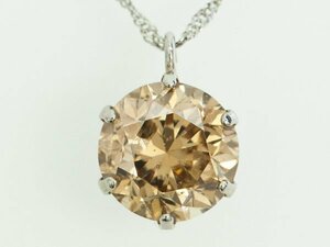 1円スタート Pt850/Pt ブラウン ダイヤモンド 1.2ct プラチナ ネックレス 42cm ★中古未使用 美品 1ct