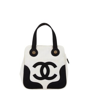 シャネル マシュマロ ココマーク ハンドバッグ ホワイト ブラック キャンバス レディース CHANEL 【中古】