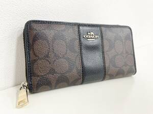 1円～☆【良品 COACH 長財布 F52859 ラウンドファスナー アコーディオンウォレット シグネチャー】コーチ/PVCレザー/アウトレット ☆