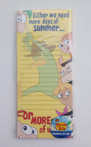 USA購入★★ フィニアスとファーブ リストパッド メモ ノート 未使用品 ★★ Phineas and ferb magnetic list pad