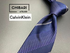 【新古品】CalvinKlein　カルバンクライン　レジメンタル柄　ネクタイ　3本以上送料無料　ネイビー　0605206