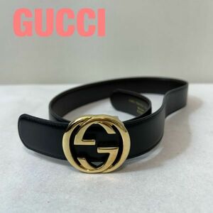 N0024★10 高級 美品 GUCCI グッチ GG ロゴ 金具 ゴールド ブラック アクセサリー ベルト 65 26 036 1192 2964