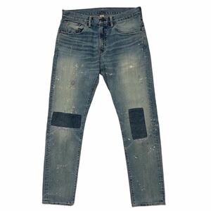 【 RRL 】 エイジング 加工 パッチワーク ペイント リペア QUALITY DENIM SLIM FIT ハチノス ヒゲ デニム パンツ W32 Ralph ラルフ