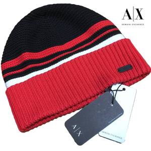 未使用 A/X ARMANI EXCHANGE アルマーニエクスチェンジ ニットキャップ ニット帽 ビーニー ロゴプレート ボーダー メンズ レディース 