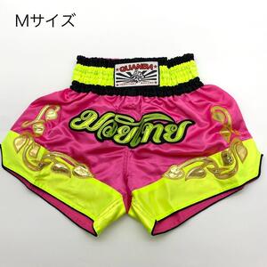 新品 未使用 キックパンツ Mサイズ ピンク 蛍光 ナイロン キックボクシング