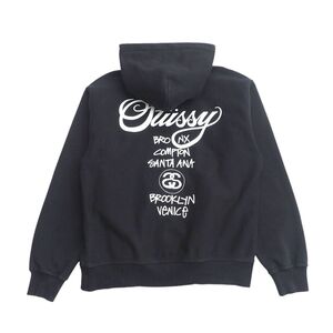 TI5393□ステューシー/STUSSY*メンズM《3923713 WORLD TOUR HOODIE》プルオーバーパーカー*スウェット*プリント*ブラック×ホワイト系