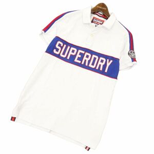 Superdry スーパードライ 極度乾燥(しなさい) 春夏 ロゴワッペン★ ライン 半袖 鹿の子 ポロシャツ Sz.M　メンズ 白　C4T05857_6#A