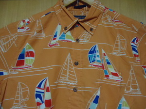 即決　ハワイ　reyn spooner　レインスプーナー　アロハシャツ　薄オレンジ色　ヨット柄　Ｓ18