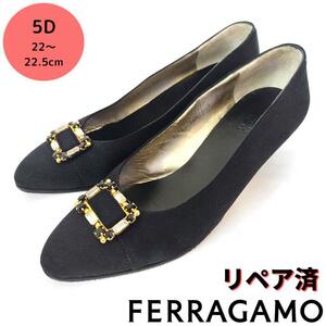 中敷き新品！フェラガモ【Ferragamo】サテン ブラック パンプス