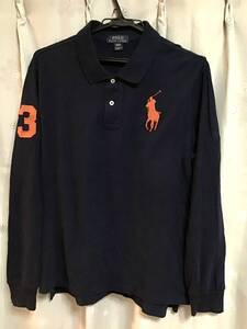 良品【POLO RALPH LAUREN/ポロラルフローレン】長袖ポロシャツ/XL 170cm★ネイビー★キッズ★男の子★USED