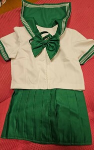 コスプレ衣装 セーラー服 上下セット 超ミニ　グリーン　サイズM