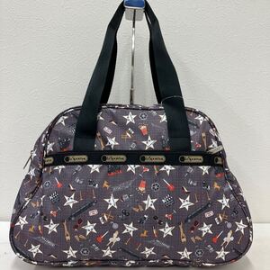 □46−2447 美品 LeSportsac レスポートサック レディース トートバッグ 肩がけバッグ ハンドバッグ ハリウッド柄 大きめ グレー 黒