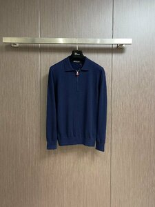 キトン　KITON　poloシャツ 長袖　カシミア　メンズ　48~54　サイズ選択可能　ネイビー