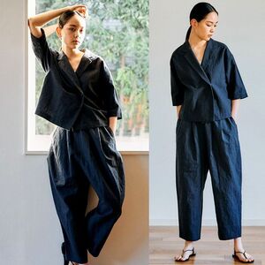 定価16,500円 24SS かぐれ kagure コットンリネンラミー サルエルパンツ INK BLACK