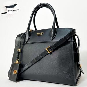 美品 プラダ レザー ハンドバッグ ゴールド金具 エスプラナード サフィアーノ レディース PRADA 2way ショルダーバッグ ブラック 黒