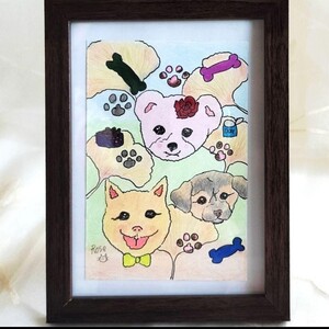 「子犬とイチョウ葉」原画　イラスト　ハンドメイド