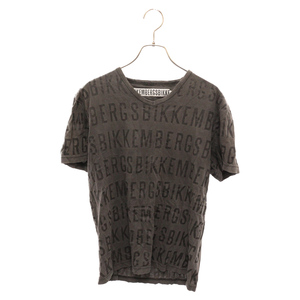 DIRK BIKKEMBERGS ダークビッケンバーグ 総柄ロゴ Vネック半袖Tシャツ ブラウン