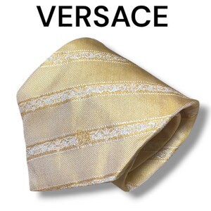 【1円スタート】VERSACE ヴェルサーチ ネクタイ ハイブランド ブランド イタリア製 シルク シルク100% ベージュ 総柄 メデューサ