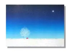 絵画　油絵　原画　風景　北欧　メルヘン　樹　ブルー　空　雪　アート　F4