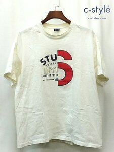 U534a [人気] STUSSY ステューシー 90s 中期 Tシャツ 半袖 XL ホワイト 紺タグ スプリットロゴ COTTON100％ USA製 | トップス U