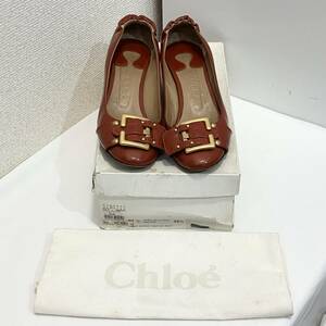 Chloe クロエ ウェッジソール エナメルパンプス バレエシューズ 35 1/2 約22.5cm オレンジ系 収納袋/箱付