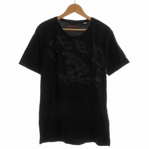 ディーゼル DIESEL Tシャツ 半袖 プリント スタッズ スカル XL 黒 ブラック ■SM3 /SE メンズ