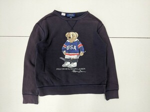 4．ポロベアー ポロ ラルフローレン POLO RALPH LAUREN 前Vガゼット サンフェード スウェット シャツ トレーナー キッズM(10-12) x306