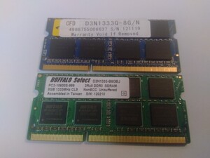 【1333】 合計16GB（8GB×2枚)　PC3-10600S　／NANYA製elixir ＋ Buffalo　限りなく正常に近い ／上級者御用達