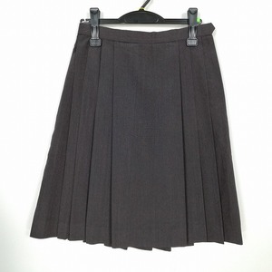 1円 スクールスカート 夏物 w66-丈58 ストライプ 中学 高校 プリーツ 学生服 制服 女子 中古 HK5070