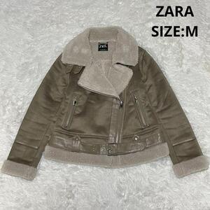 ZARA ザラ フェイクムートン ダブルライダースジャケット ボアジャケット ブルゾン サイズM モカ ベージュ レディース