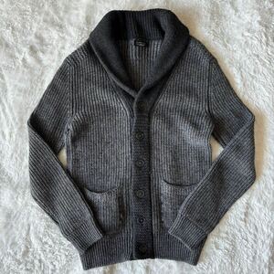 極美品★Lサイズ★ZARA MAN ザラ ショールカラーカーディガン リブニット 黒タグ チャコールグレー ブラック バイカラー ウール 羊毛