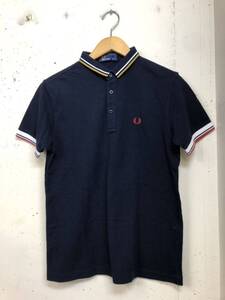 FRED PERRY フレッドペリー 鹿の子　半袖ポロシャツ ライン　小襟　S 日本製