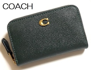 特価！ 人気 COACH コーチ クロスグレイン レザー ジップ カードケース コインケース ミニ財布 C6723 アマゾングリーン 新品本物