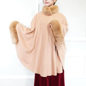 EU VINTAGE FUR DESIGN CAPE COAT PONCHO MADE IN FRANCE/ヨーロッパ古着ファーデザインケープコート(ポンチョ)