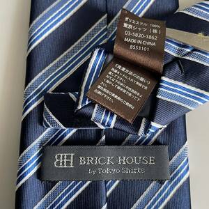 BRICK HOUSE by TOKYO SHIRT（ブリックハウス） ネイビーブルーストライプネクタイ