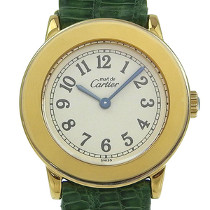 CARTIER カルティエ マストロンド ヴェルメイユ cal.157.06 腕時計 シルバー925×リザード ゴールド クオーツ I140324058】中古