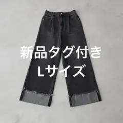 【CLEL】ヴィンテージデザイン ロールアップデニムパンツ ブラック Lサイズ