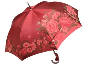 傘 レディース 長傘 槙田商店 絵おり ジャガード 大薔薇 おおばら レッド 8本骨 雨傘 晴雨兼用 UVカット 日本製