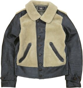 (ダブルアールエル) RRL Virgil シアリング レザー モト ジャケット ラム毛皮 ブラック メンズ Shearling Leather Moto Jacket