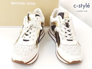 D028 [人気] MICHAEL KORS マイケルコース スニーカー 23.5cm モノグラム レザー Maddy Logo Trainer 49T8MAFS1B レディース | O★