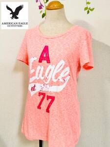 AMERICAN EAGLE　アメリカンイーグル　半そでTシャツ　Eagleロゴ　サーモンピンク　サイズUS S