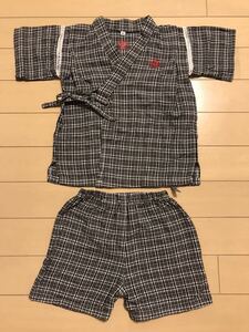 ◆　子ども服/ベビー服　男の子用甚平上下セット 黒/格子・チェック柄　95サイズ　◆