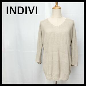 INDIVI インディヴィ 長袖 ニット セーター Vネック ベージュ M