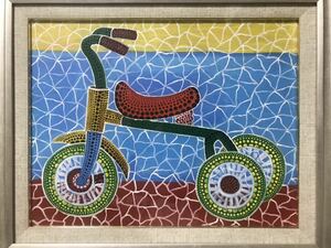 【模写】草間彌生【自転車】シルクスクリーン 油彩 絵画 額付き 全体サイズ約55*45.5cm