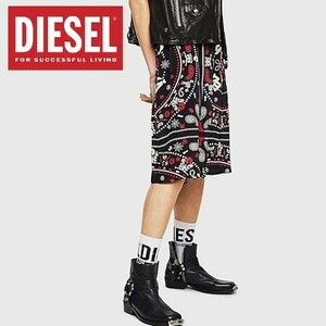 ディーゼル スカート レディース ひざ丈 ブラック XSサイズ ウエストゴム DIESEL ブランド バンダナ柄 ブラック レッド O-MIYO-B