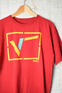 ☆US古着 VANS バンズ プリント Tシャツ レッド赤【Mくらい】コットン　　　　　◆3082◆