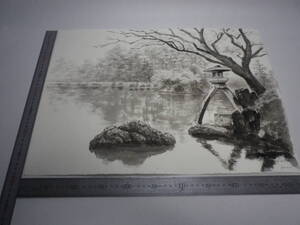 「兼六園」水墨画【坂垣内 将泰】作者直筆原画「真作」P10号ハーネミューレ紙(経年保管品)【送料無料】00700152