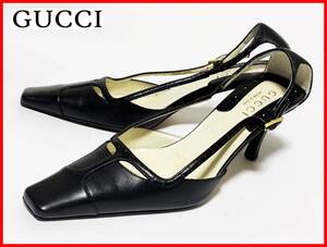 即決 GUCCI グッチ 35.5≒22.5cm パンプス サンダル 黒 レザー レディース jtu