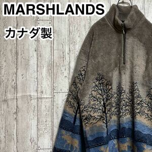 【人気アイテム】マーシュランド MARSHLANDS フリース グレー ブルー ノルディック柄 カナダ製 23-262